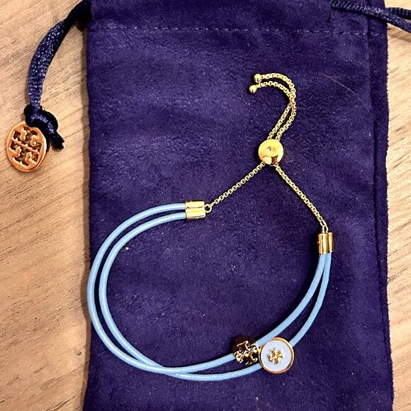 Tory Burch Kira Enamel Slider Bracelet in Light Blue/Gold - Picture 1 of 4